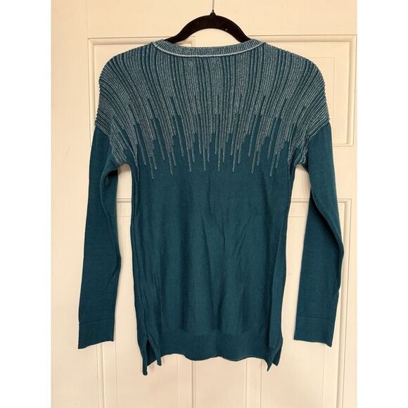 Alfani women's Sweater teal motif blue.Pullover. Metallic.Sz XS - Picture 3 of 12